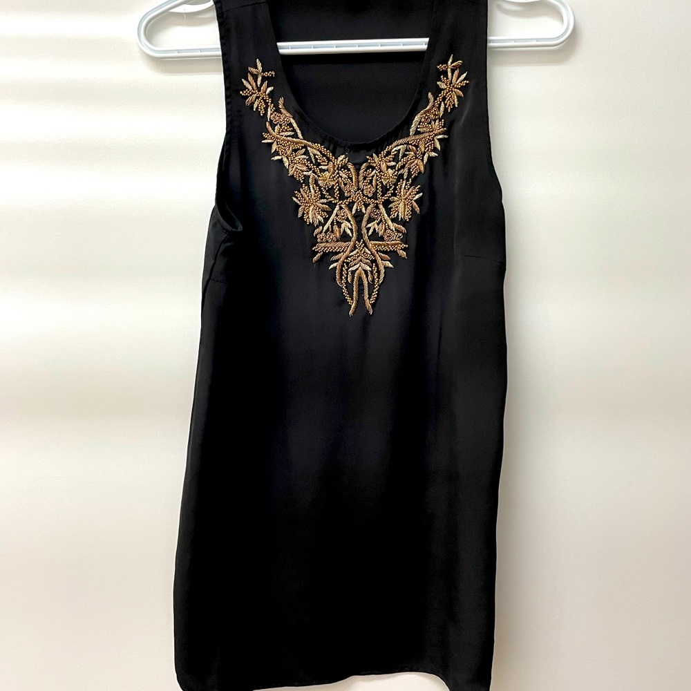 Tristan black bronze metal embroidered top XS